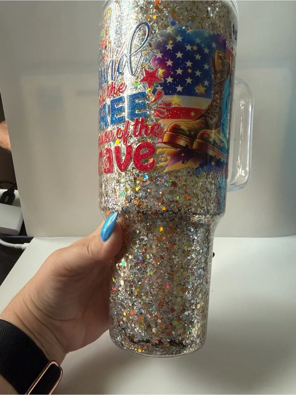 Land of the Free 30 oz Patriotic Dry Glitter Tumbler